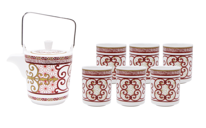 Dzbanek z zaparzaczem i 6 kubkow porcelana
