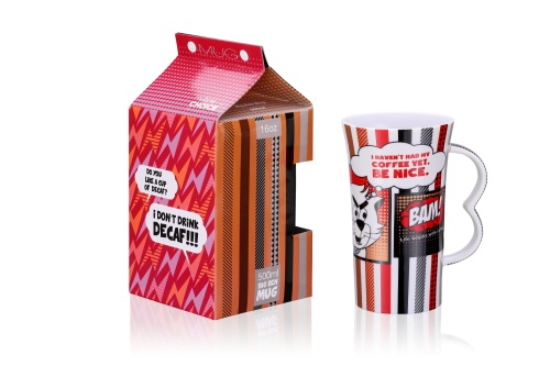 Kubek wysoki, komiks, decaf, śmieszny kotek, utwardzona porcelana, prezent, ozdobne pudełko