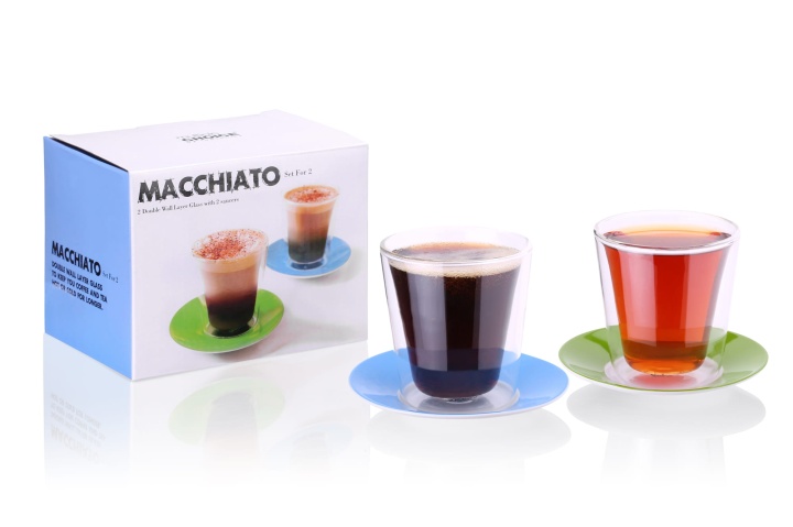 Szklanka z podwójnymi ściankami, zestaw, spodek, do cappuccino, termiczna, 2 dwie szklanki, herbata, cola