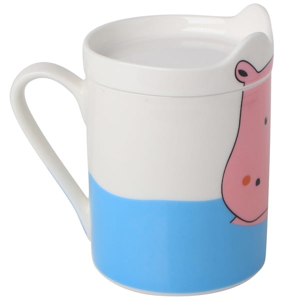 Kubek porcelanowy z hipopotamem zawiera przykrywkę