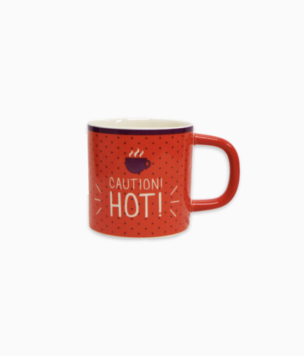 Kubek z kamionki emaliowanej, Caution Hot czerwony
