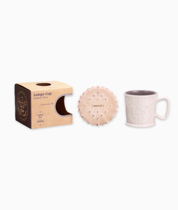 Kremowo - beżowy Kubek z podkładką Coffee Bar 300ml