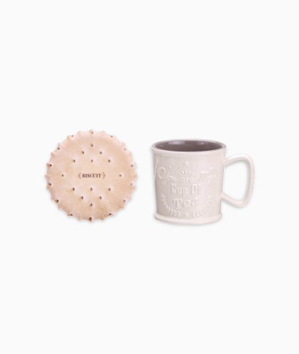 Kremowo - beżowy Kubek z podkładką Coffee Bar 300ml