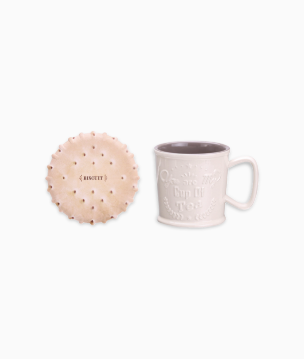 Kremowo - beżowy Kubek z podkładką Coffee Bar 300ml