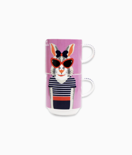 Zestaw kubków z porcelany królik hipster