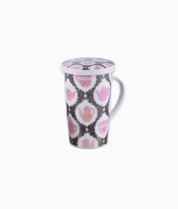 Kubek porcelanowy z zaparzaczem czarno rózowy