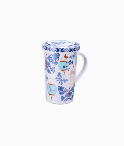 Kubek porcelanowy z filtrem i pokrywką