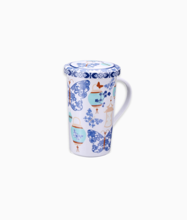 Kubek porcelanowy z filtrem i pokrywką