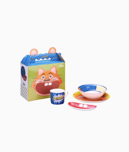 Porcelana kot zestaw, kubek miska talerz półmisek, naczynia dla dzieci z kotem
