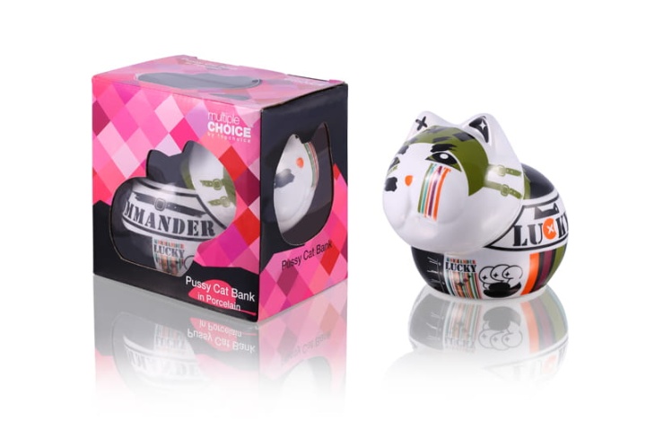 Duża porcelanowa skarbonka kot Komando
